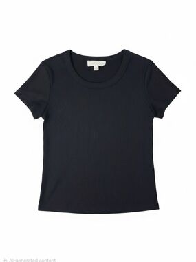 Gypsy + Jade Black Ribbed Short Sleeve Crewneck Top XS Modal